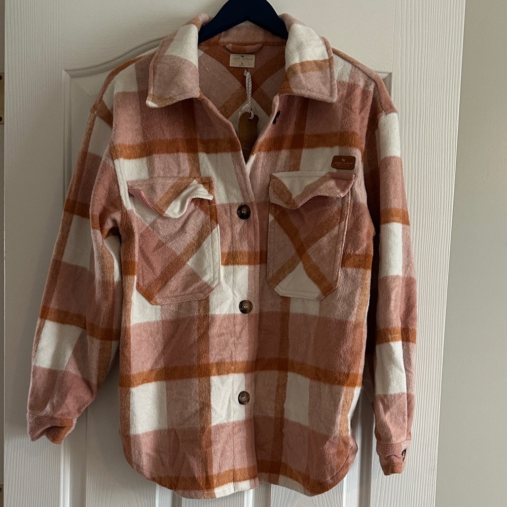 Simply Southern Pink and White Plaid Utility Jacket